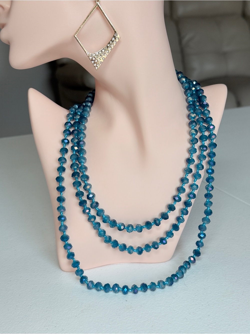 Hand-Strung Teal Crystal Layered Necklace - Women Jewelry